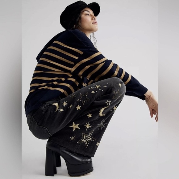 Free People Denim - NWT DRIFTWOOD FREE PEOPLE SHOOTING STARS EMBROIDERY STUDDED 32” WIDE LEG JEANS